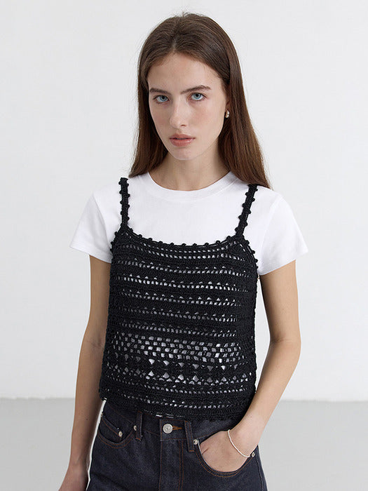 [dunst] CROCHET BUSTIER KNIT TOP BLACK_UDSW5B225BK