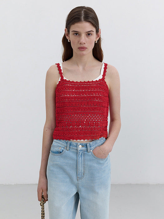 [dunst] CROCHET BUSTIER KNIT TOP RED_UDSW5B225R2