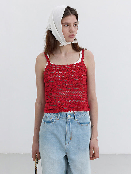 [dunst] CROCHET BUSTIER KNIT TOP RED_UDSW5B225R2