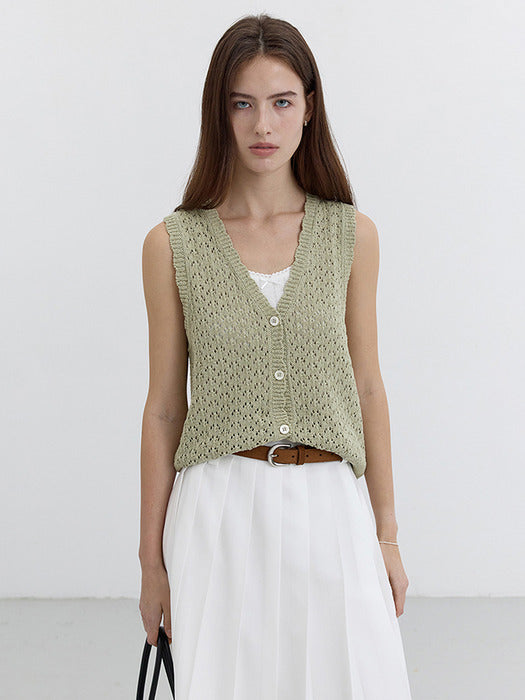 [dunst] CROCHET OPEN KNIT VEST SAGE GREEN_UDSW5B230E1