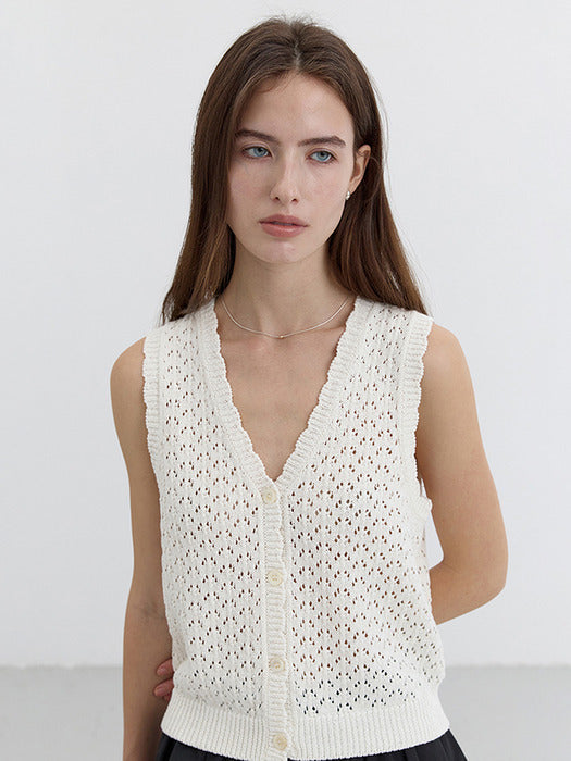 [dunst] CROCHET OPEN KNIT VEST IVORY_UDSW5B230IV