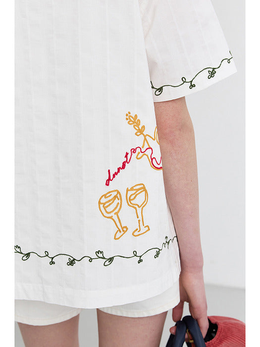 UNISEX HAND-DRAWING OPEN COLLAR SHIRT GARDEN GREEN_UDSH5B129E2