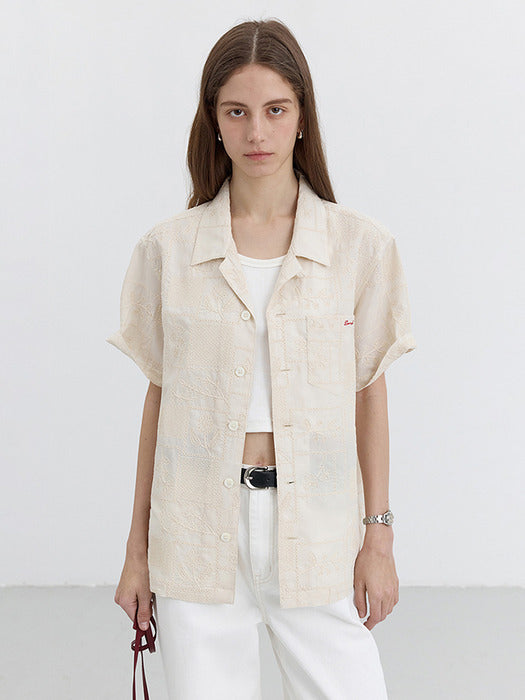 Dunst Unisex Organic Crafted Open Collar Shirt Cream