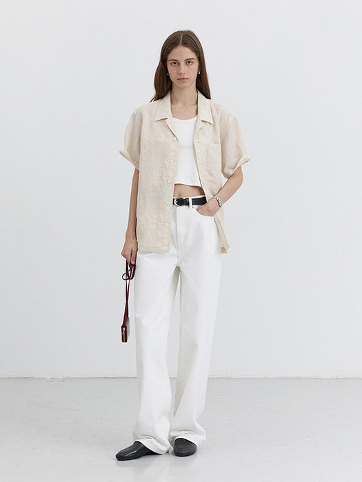 Dunst Unisex Organic Crafted Open Collar Shirt Cream