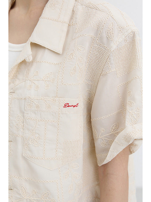 Dunst Unisex Organic Crafted Open Collar Shirt Cream