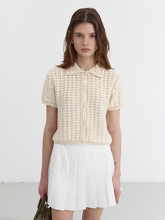 Dunst Unisex Open Collar Crochet Cardigan Ivory