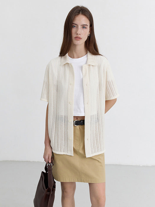 Dunst Unisex Crochet Shirt Ivory Stripe