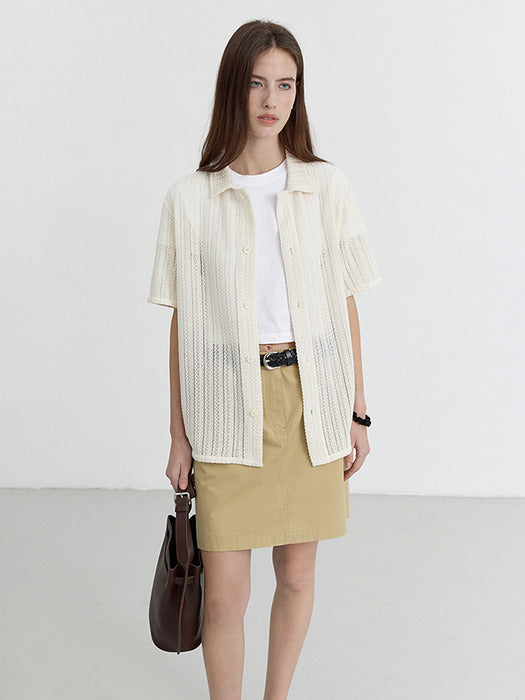 Dunst Unisex Crochet Shirt Ivory Stripe