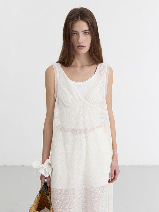 [dunst] SHEER LAYERING DRESS WHITE FLOWER_UDDR5B222WT