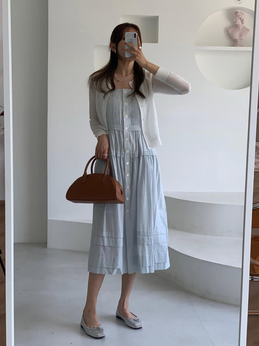 Dunst Square-Neck Sleeveless Dress Soft Blue Stripe