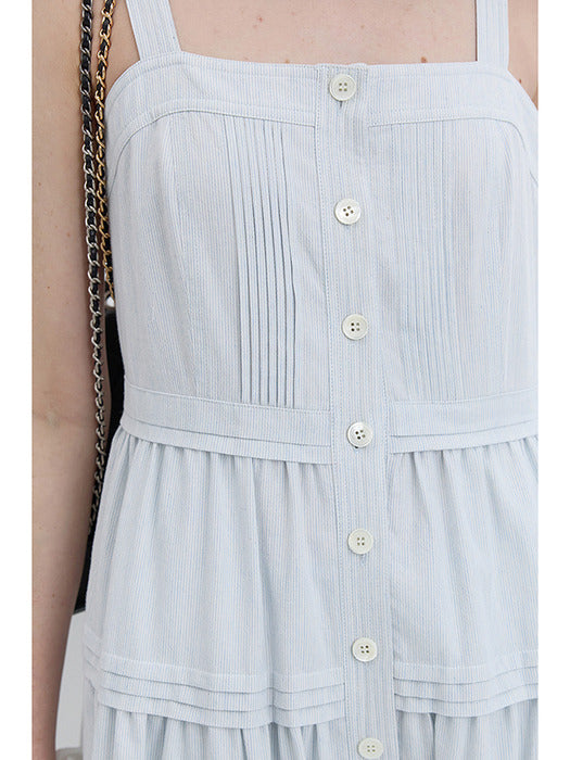 [Sole Exclusive] Soft Blue Stripe Square-Neck Sleeveless Dress - UDDR5B230B1