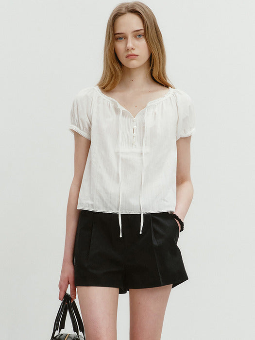 Dunst 2-Way Shirring Blouse Off White