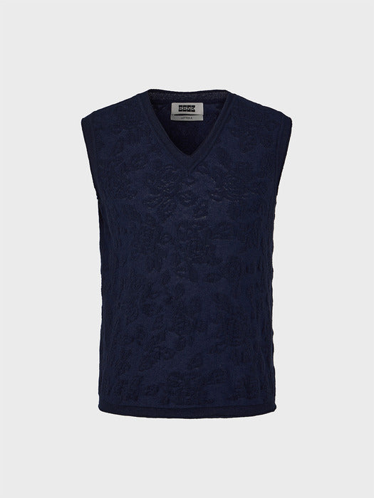 Eenk Jacquard V-Neck Knit Vest - Navy