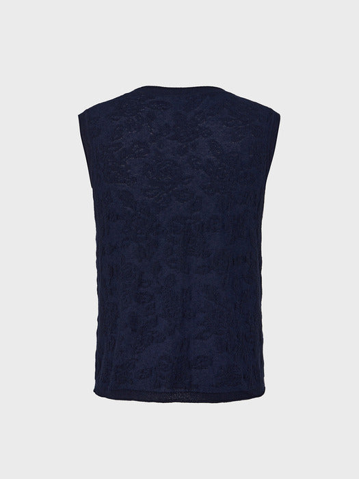 Eenk Jacquard V-Neck Knit Vest - Navy