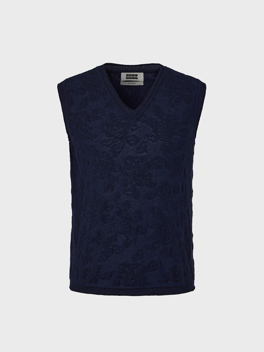 Eenk Jacquard V-Neck Knit Vest - Navy