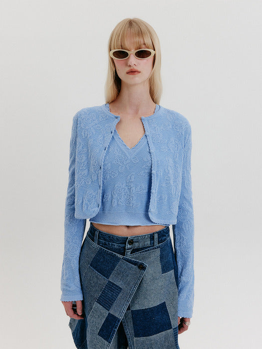 Eenk V-neck Jacquard Knit Vest - Sky Blue