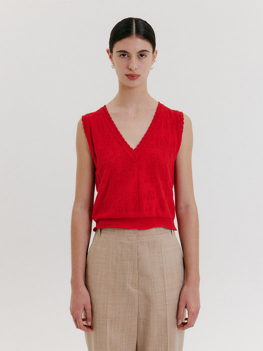 Eenk V-neck Jacquard Knit Vest - Red