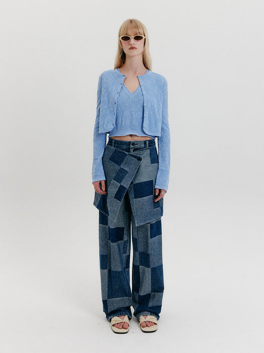 Eenk Jacquard Pattern Cardigan - Sky Blue