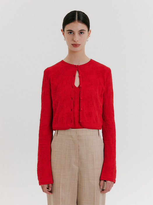 Eenk Jacquard Pattern Cardigan - Red