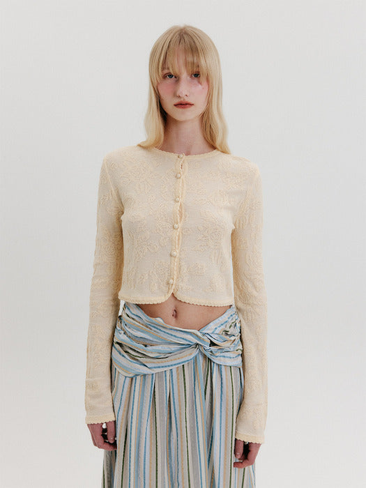 Eenk Jacquard Pattern Cardigan - Cream