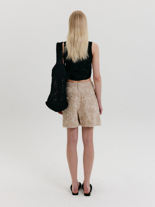 [EENK] Lace Cropped Knit Vest - Black