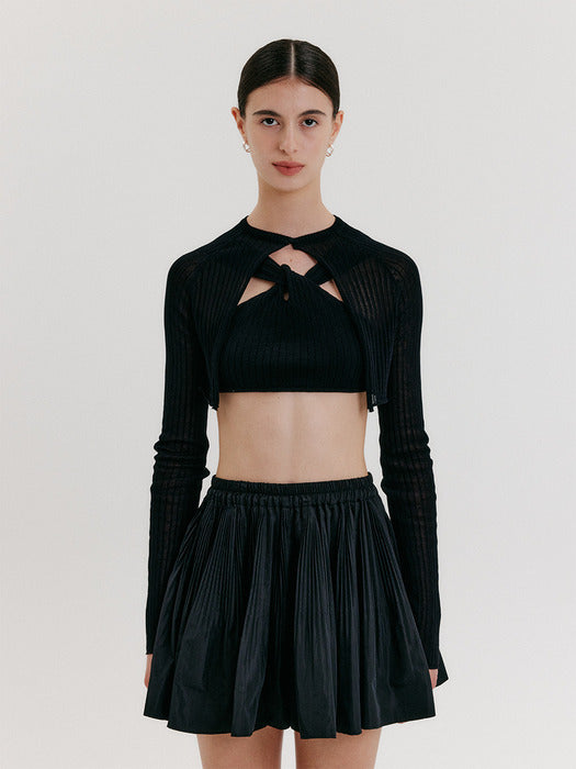 Eenk Cropped Knit Cardigan - Black