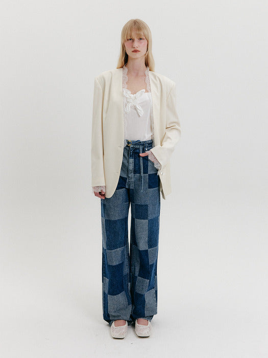 Eenk Belted Straight Denim Pants - Navy