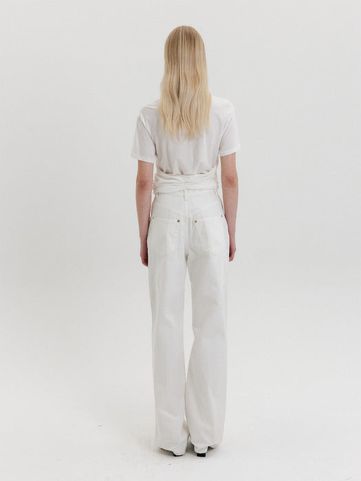 Eenk Belted Straight Denim Pants - Ivory