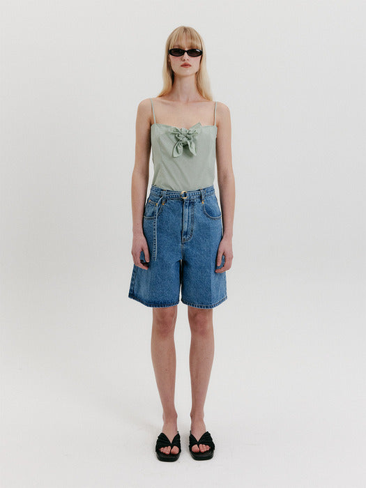 Eenk Belted Mid-Length Denim Shorts - Light Blue