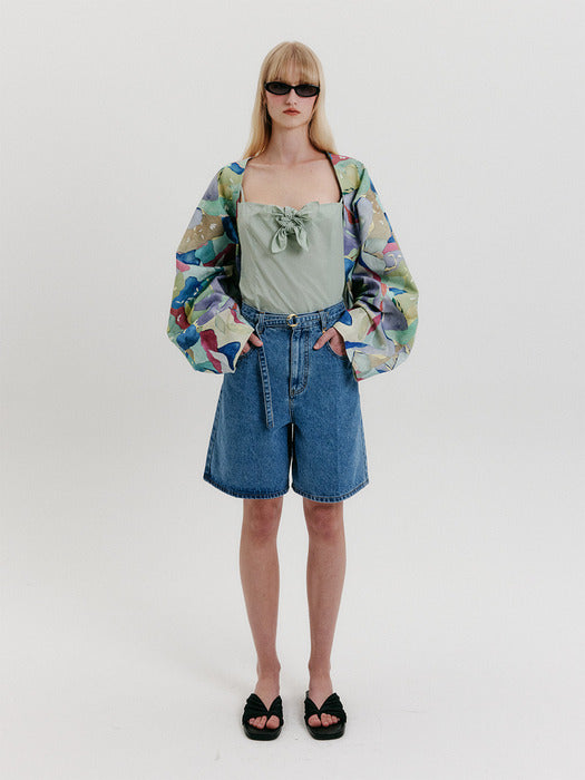 Eenk Belted Mid-Length Denim Shorts - Light Blue