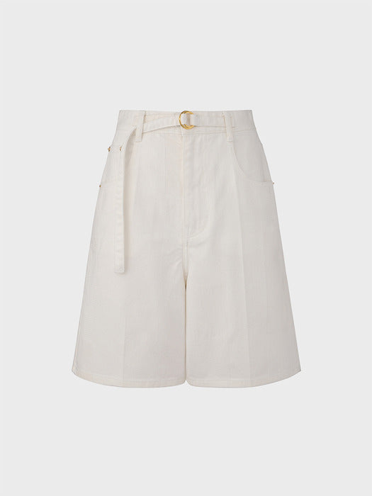 Eenk Belted Mid-Length Denim Shorts - Ivory
