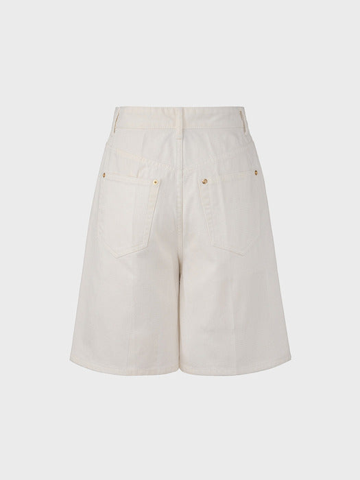 Eenk Belted Mid-Length Denim Shorts - Ivory
