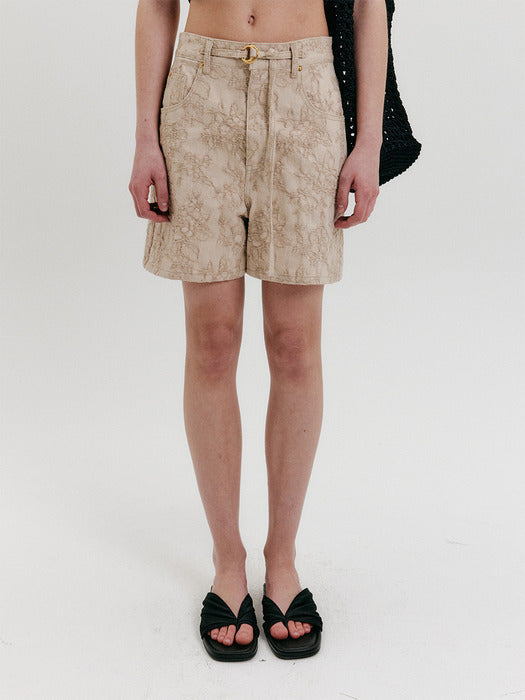Eenk Belted Denim Shorts - Beige
