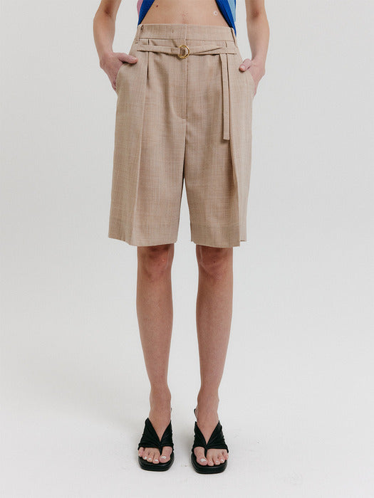 [EENK] Belted Mid-Length Pants - Beige