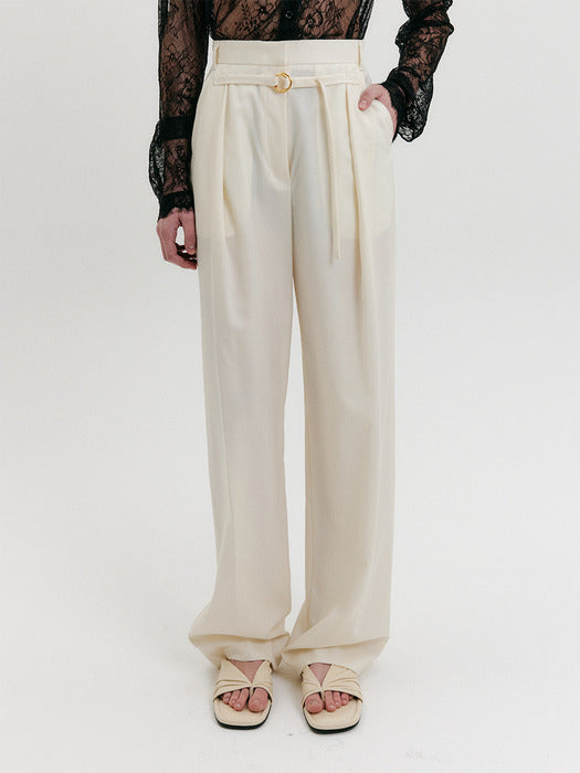 Eenk Belted Tuck Pants - Ivory