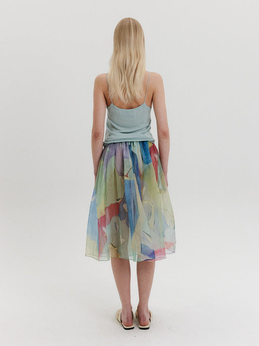 Eenk Organza Pleats Midi Skirt - Multi