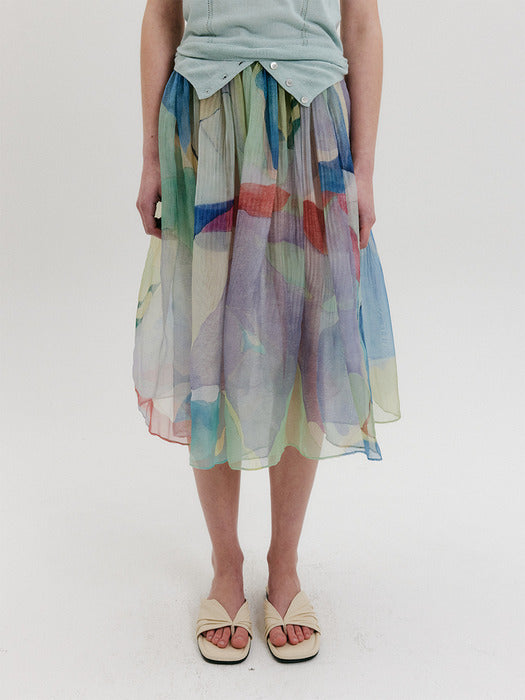 Eenk Organza Pleats Midi Skirt - Multi