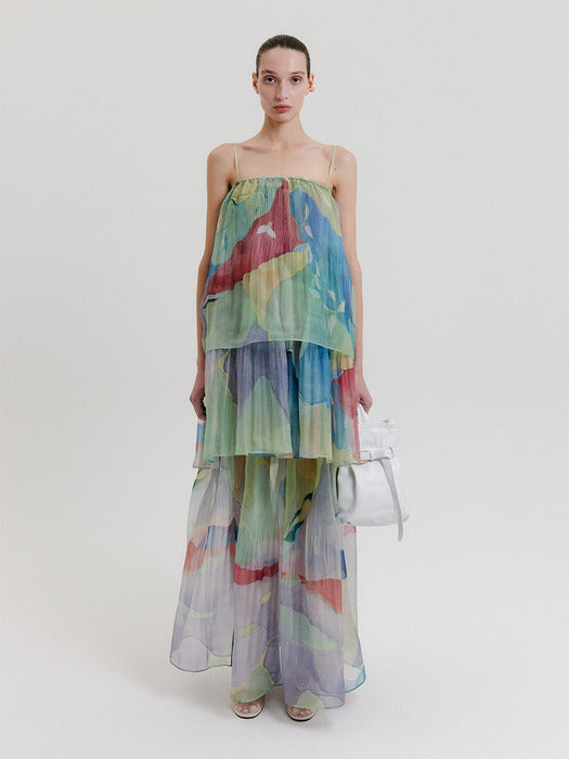 Eenk Organza Pleats Maxi Skirt - Multi
