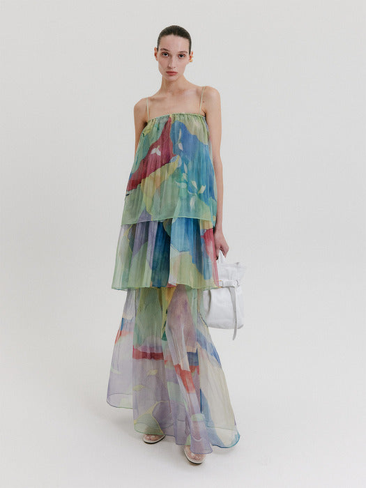 Eenk Organza Pleats Maxi Skirt - Multi