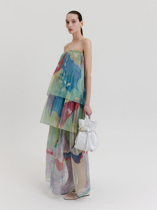 Eenk Organza Pleats Maxi Skirt - Multi