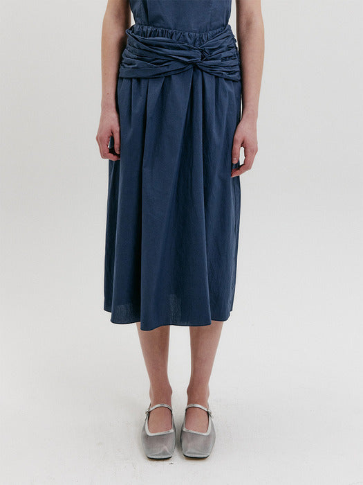 Eenk Knotted Shirring Skirt - Navy
