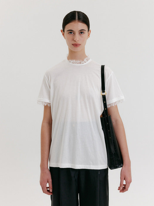 [EENK] Lace-Trim T-Shirt - White