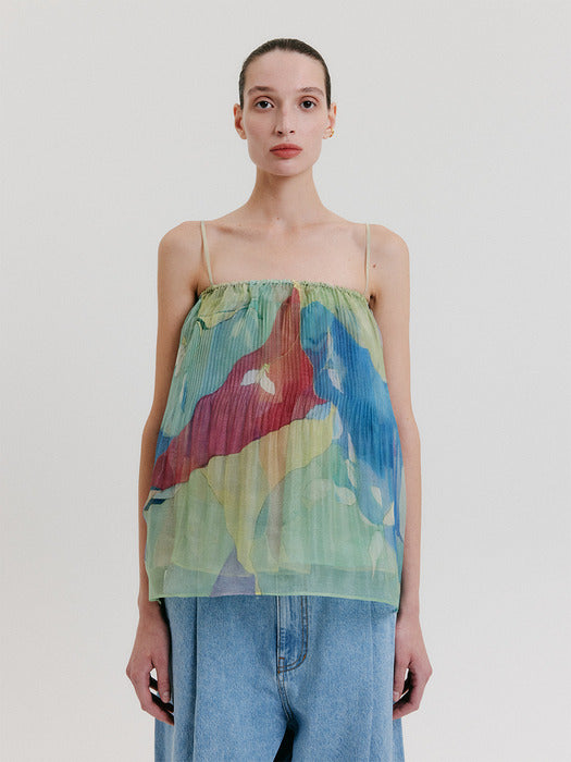 Eenk Organza Pleats Sleeveless Top - Multi