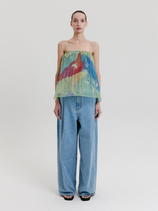 Eenk Organza Pleats Sleeveless Top - Multi