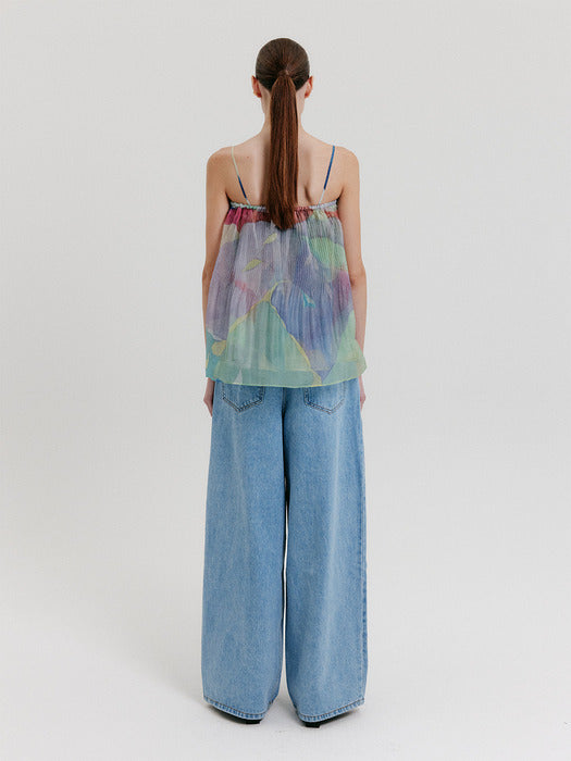 Eenk Organza Pleats Sleeveless Top - Multi