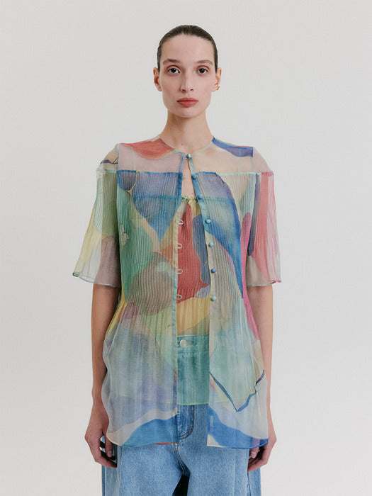 [EENK] Organza Pleats Blouse - Multi