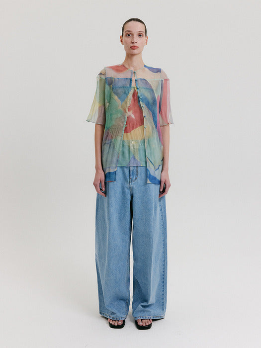 [EENK] Organza Pleats Blouse - Multi