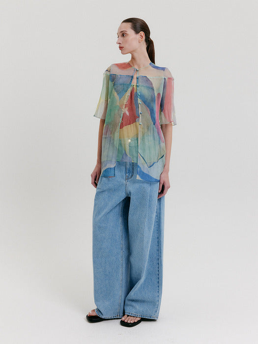 [EENK] Organza Pleats Blouse - Multi