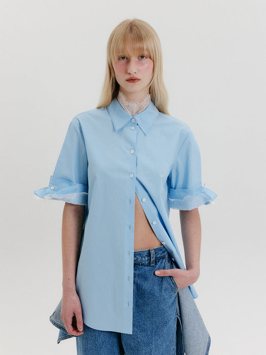 Eenk Lace Layerd Shirt - Sky Blue