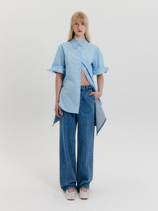Eenk Lace Layerd Shirt - Sky Blue
